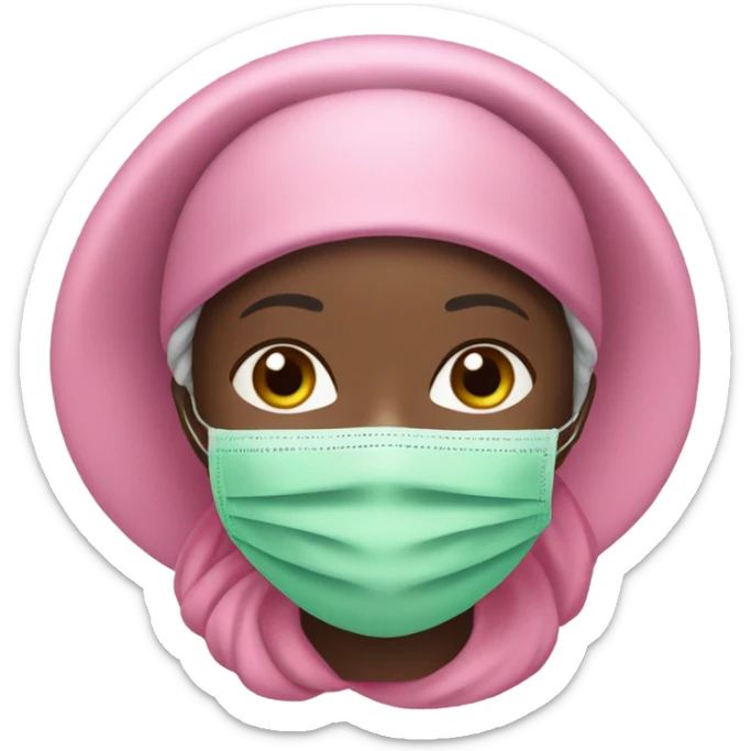 black girl wearing green skin care face mask with a pink bonnet on her head sticker