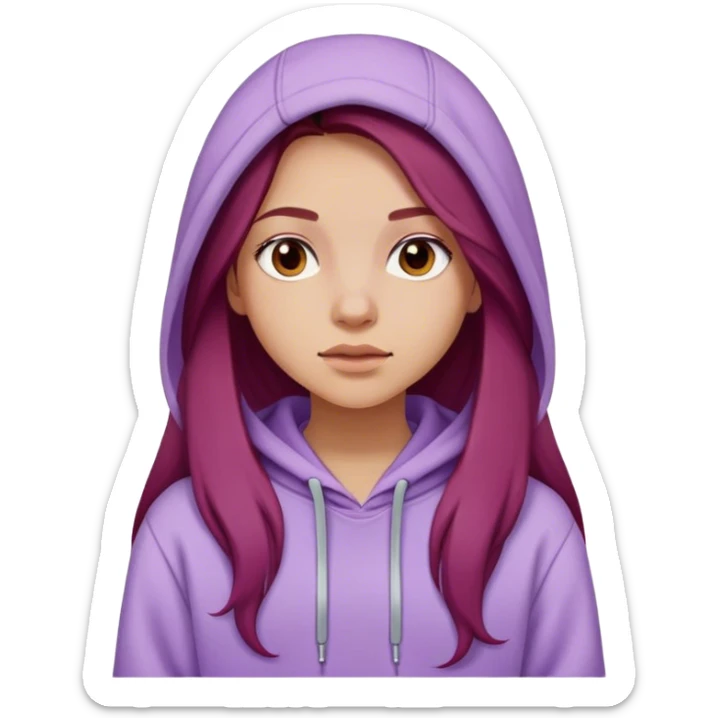 Dark red long hair Girl wearing a lilac colored hoodie  sticker