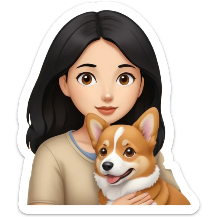 A black hair girl holding a corgi dog a chinese lupus families dog sticker