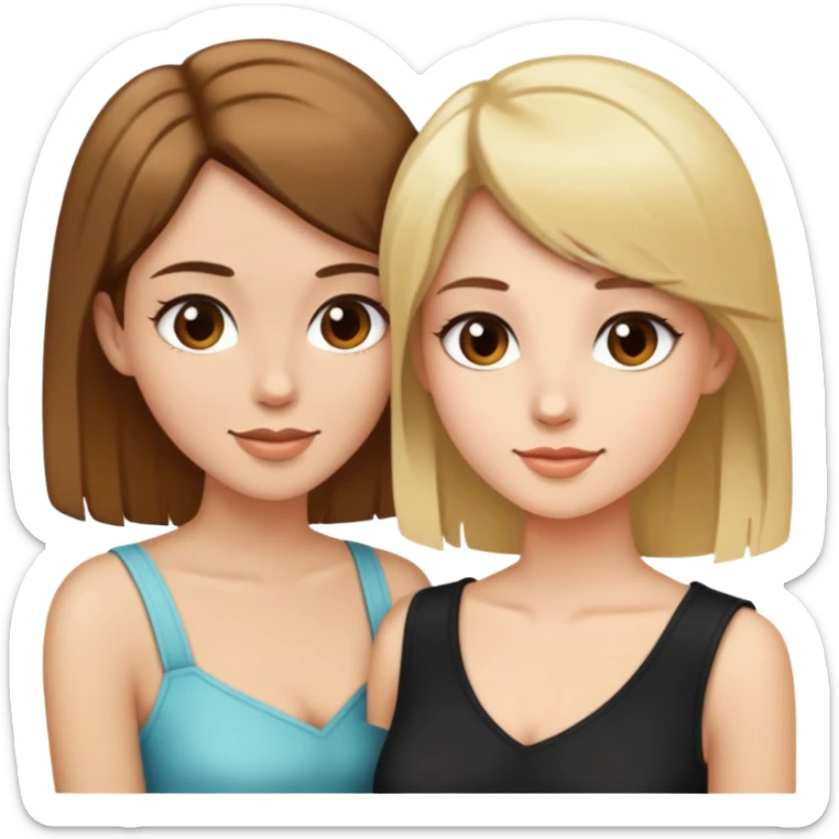 Two women flirting, one with short brown hair and the other with long blonde hair sticker