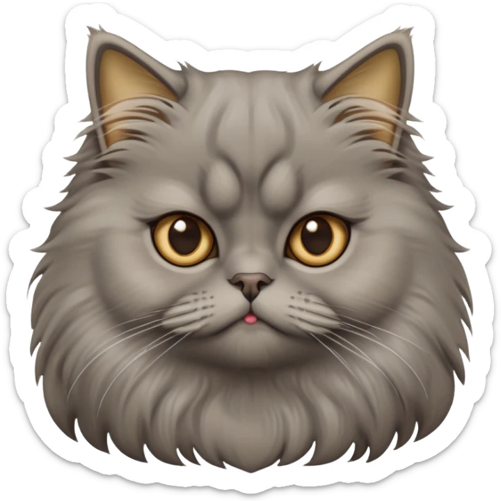 cinematic-adorable-big-eyed-fluffy-grey-persian-cat-portrait-emoji,-head-tilted-playfully-with-a-sweet-expression,-fluffy-grey-fur-with-rich-caramel-and-gold-undertones,-simplified-yet-irresistibly-cute-features-with-large,-expr sticker