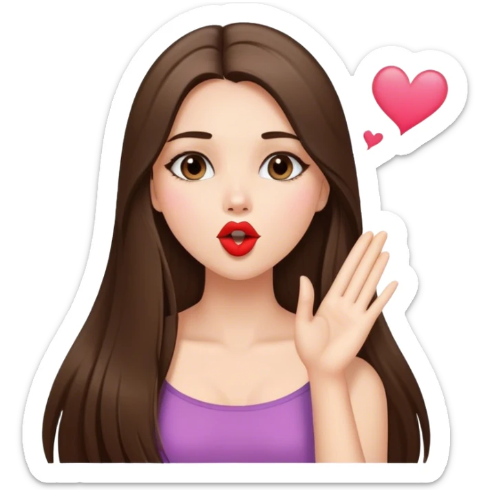 Blowing kiss beautiful girl with long straight brunette hair  sticker