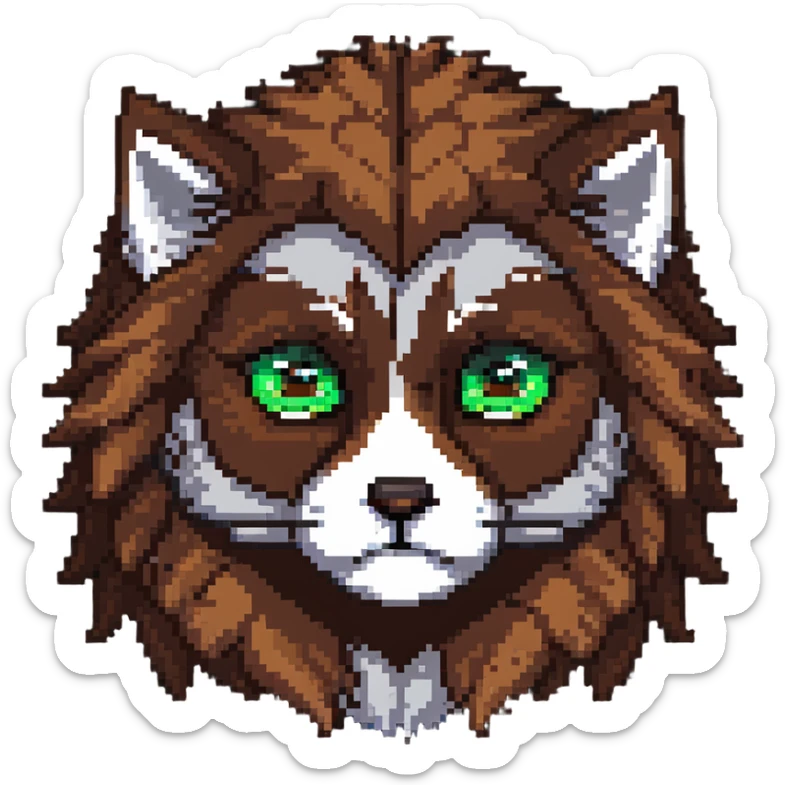 Johnny with brown semi-fluffy hair, one green eye and one brown eye sticker