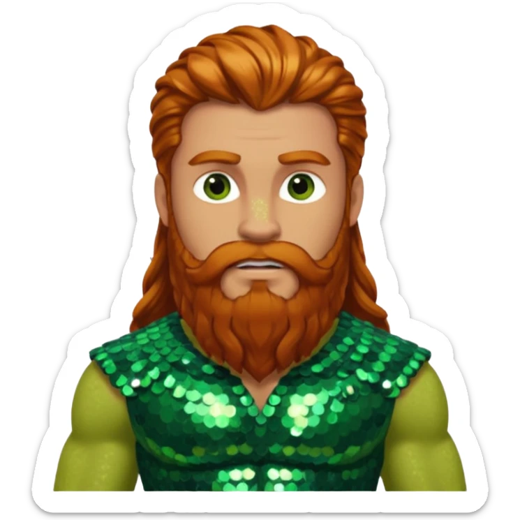 Hercules, God of Heroes from Gods and Goddesses with long ginger hair and beard, green and brown sequin outfit sticker