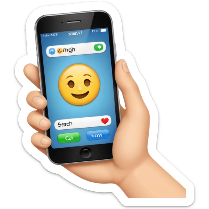 generame un emoji de una mano con un movil y una barra de busqueda encima sticker