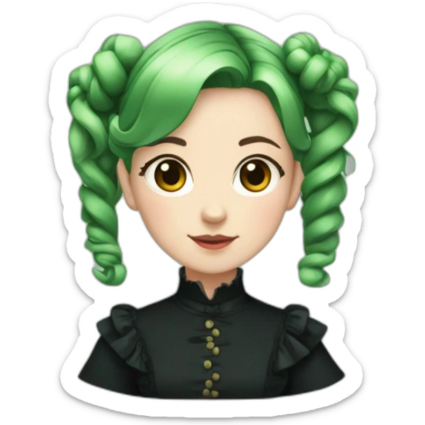 girl with deer horns, green hair with short pigtails and black victorian dress sticker