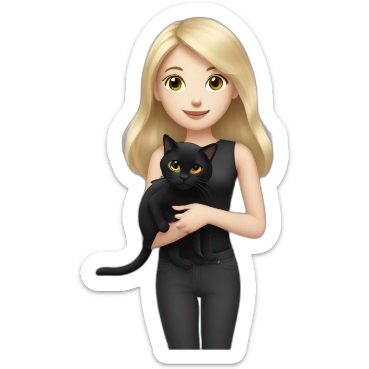 fair skinned girl with shoulder length blonde hair holding a black cat sticker