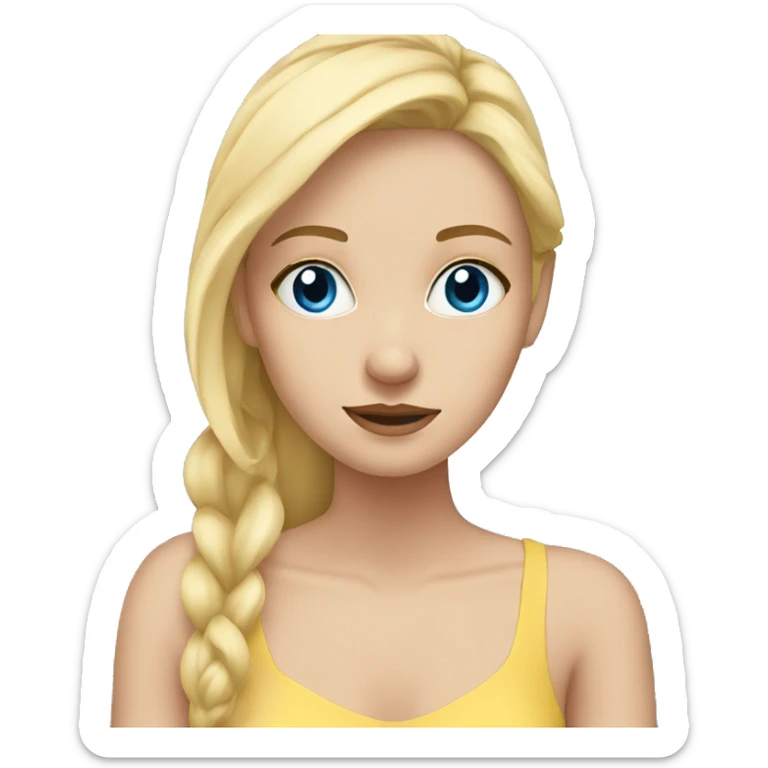 Girl with blonde hair and blue eyes looks to window sticker