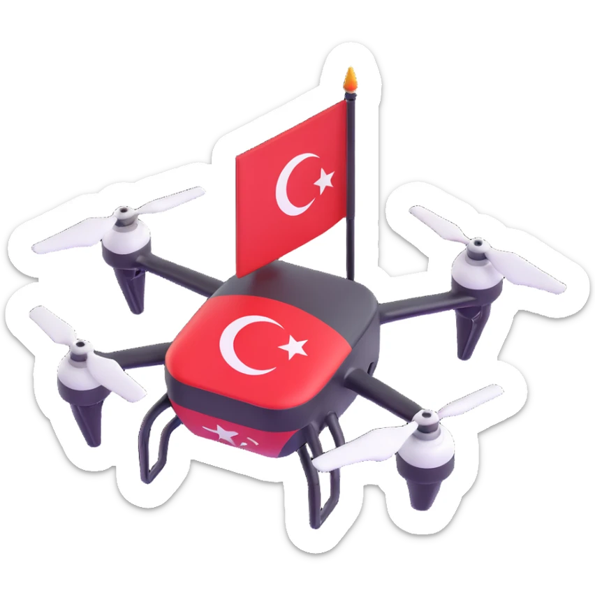 Teknofest milli teknoloji hamlesi emojisi with drone and Turkish flag, national technology emphasis, modern emoji style sticker