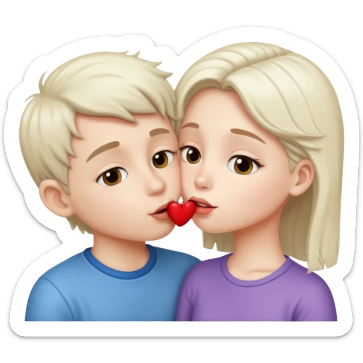 A Cute white skin  boy kissing a white skin girl  sticker