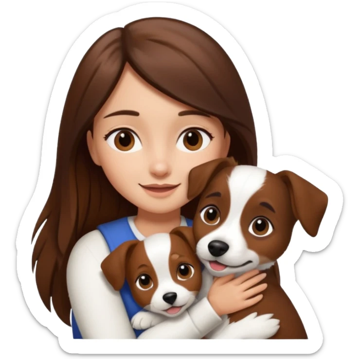 a girl and her dog, one little jack russell coloured dark brown and white. She hugs it. She has long hair.  sticker