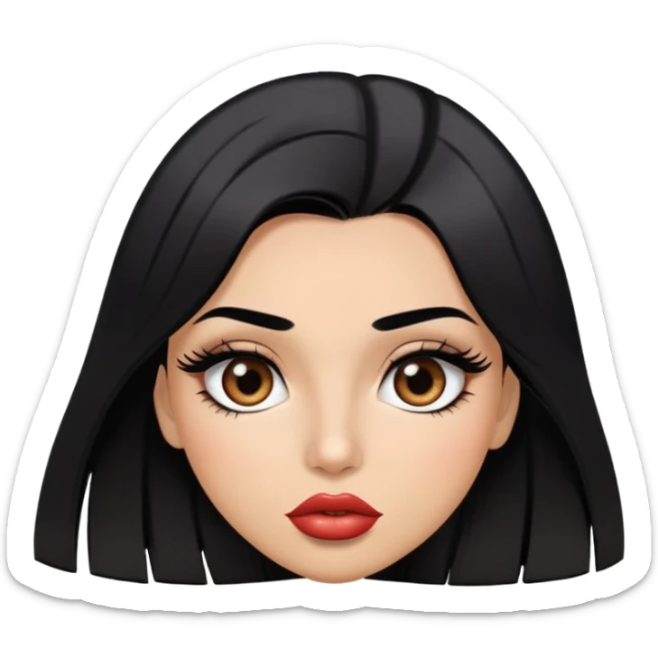 girl with black straight hair and giant lips and eyelashes sticker