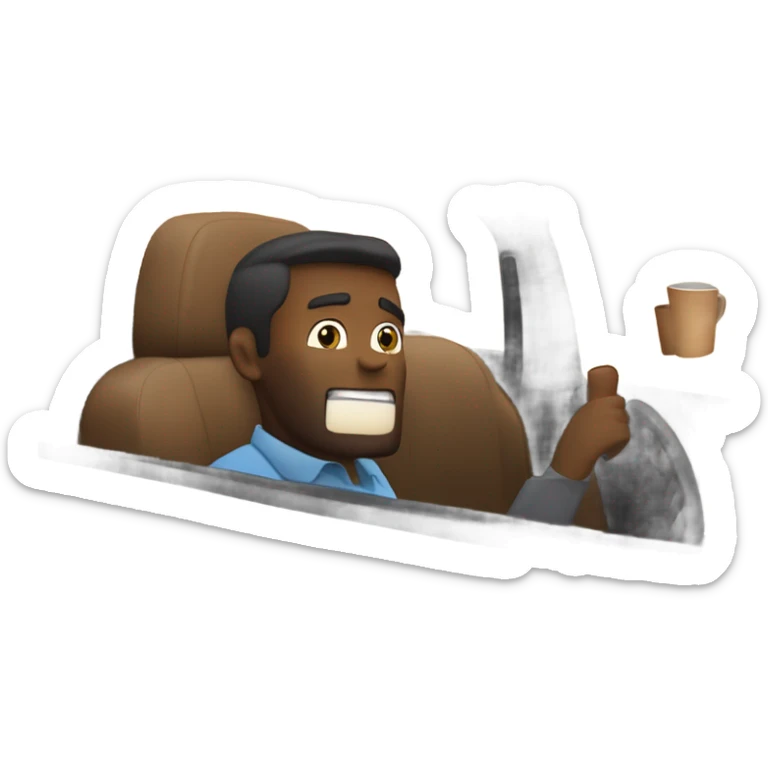um cara tomando café em um acidente de carro enquanto os outros choram por ter um meteoro na lua sticker