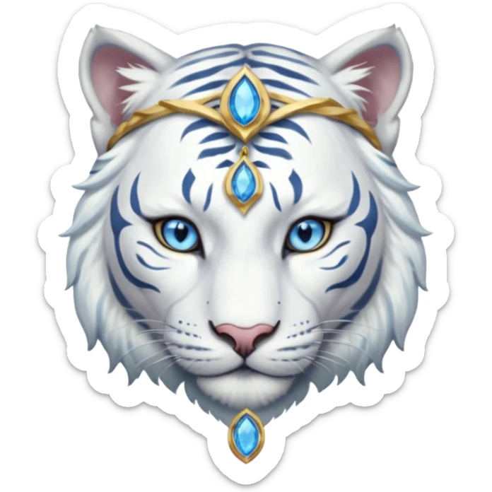 ESO Female white tiger khajiit leader of the umbral rose, blue eyes, blue 'third eye' gem, something symbolizing leadership ruling  sticker