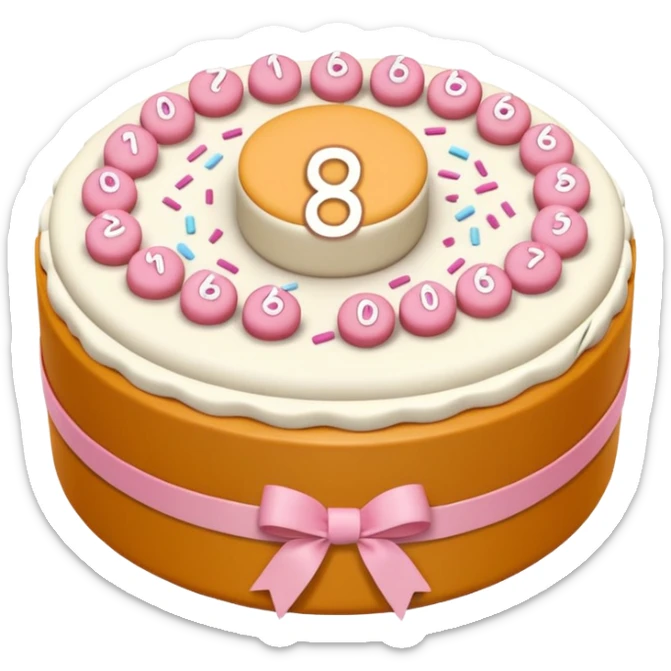 A round birthday bento cake in flesh color with the number sixteen on it.  sticker
