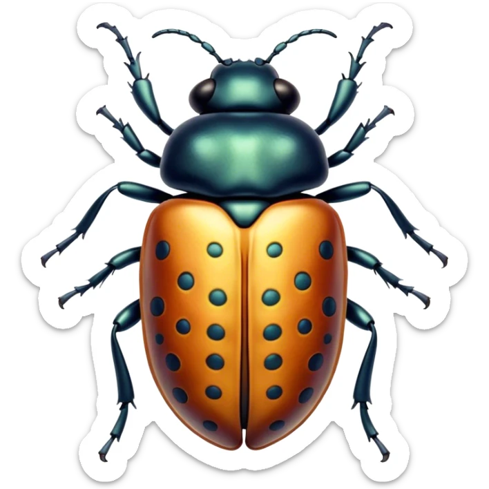 Beautiful and Majestic Beetle Portrait Emoji, Head and body rendered in serene repose with a gentle, content smile, showcasing a robust, intricately patterned exoskeleton with softly closed eyes in tranquil slumber, Simplified yet exquisitely endearing features, highly detailed, glowing with a soft, drowsy metallic light, high shine, relaxed and utterly noble, stylized with an air of timeless natural grandeur, soft glowing outline, capturing the essence of a beautiful and majestic beetle that embodies the refined strength of nature! sticker