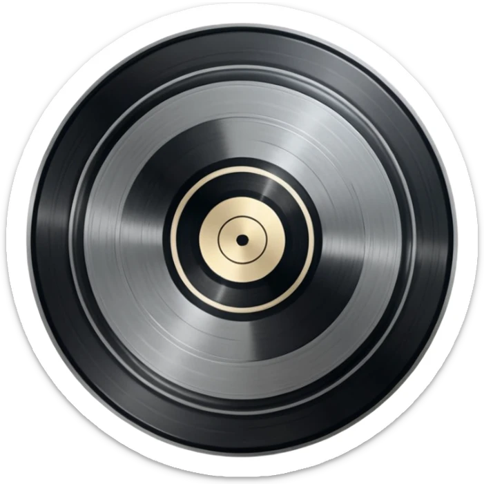 A dark metal platinum music award plaque The center features a relief of a or stylized vinyl record in a slightly darker metallic tone sticker