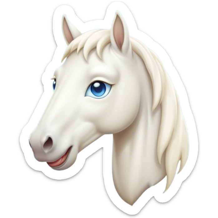 Cinematic Cute Yawning White Horse Portrait Emoji, Head tilted slightly with a dramatic, wide-open yawn, revealing a soft white fur with a subtle shimmer, floppy ears slightly drooping, round blue eyes barely open in drowsy contentment, Simplified yet irresistibly adorable features, highly detailed, glowing with a soft, cozy glow, high shine, relaxed yet expressive, stylized with a touch of whimsy, bright and endearing, soft glowing outline, capturing the essence of a sleepy yet affectionate horse, so drowsy it feels like it could stretch out of the screen and curl up for a nap! sticker