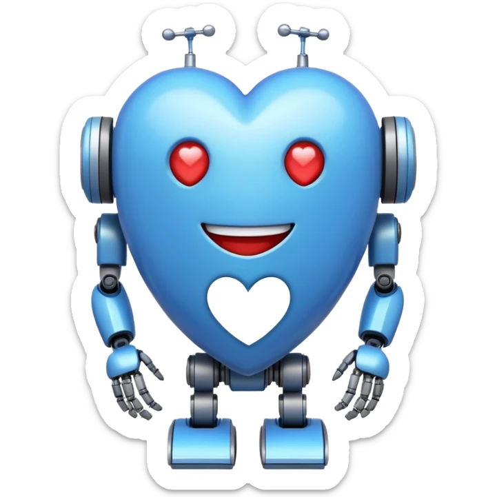 Change the diamond shape to a heart in the emoji-style smiling robot and large blue diamond sticker