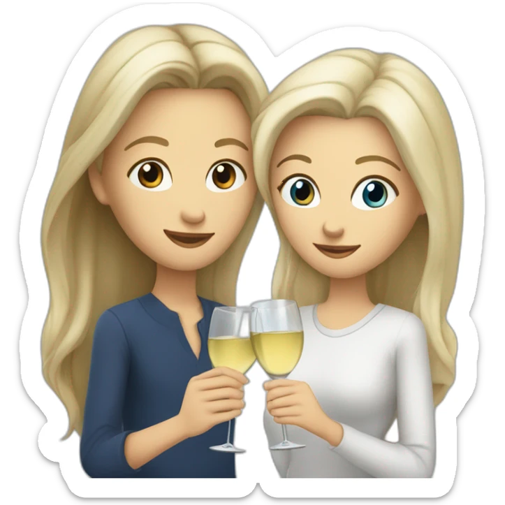 A white female with brown eyes and blond medium long hair and a white male with blue eyes and grey hair, they toast to each other with a glass of white wine. sticker