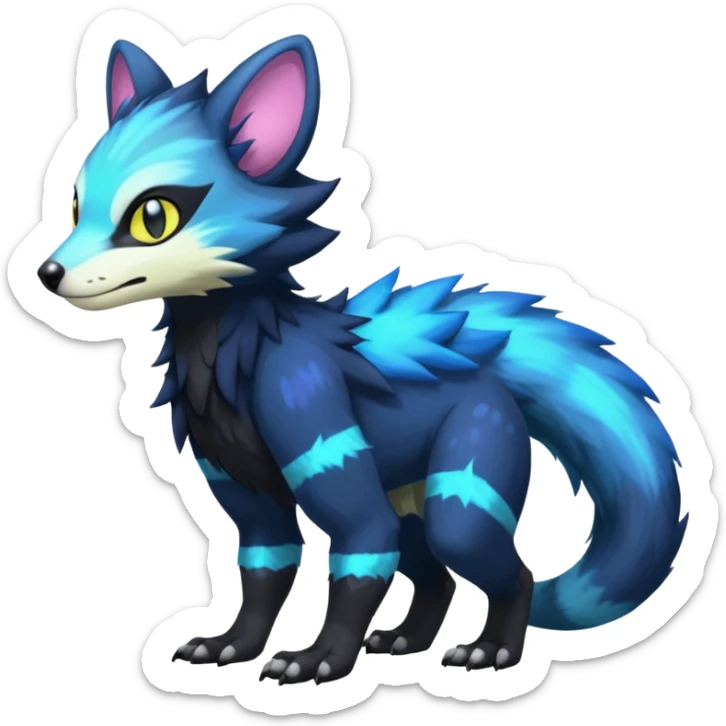 Colorful luminescent shiny iridescent glowing Trico-Luxray-Sergal-Furret-Ferret-Wolverine-Vernid-furry-fursona-fusion-Fakemon-animal-hybrid-creature, full body sticker