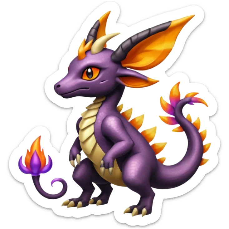 Shiny Iridescent Dusknoir-Cubone-Salandit-Leafeon-Fakémon-hybrid-creature (full body)  sticker