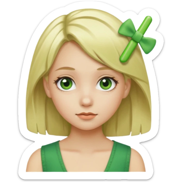  girl with blonde hair and green color hairclip sticker