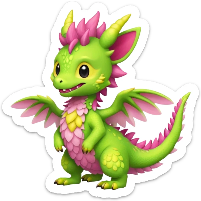 Strawberry-Lime-Lemon-themed "Dutch Angel Dragon"-"Vernid"-"Trico"-furry-Fakémon-hybrid-creature (full body) sticker