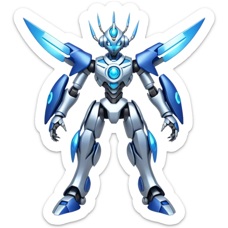 Shiny Futuristic Mechanical Glossy Celestial Godly Divine Metal-Cyborg-Fakemon-Pokemon-Digimon-Spectrobes-fusion, full body sticker