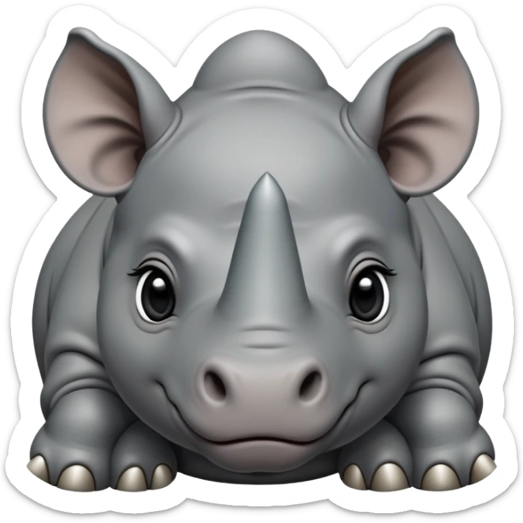cinematic-noble-baby rhinoceros-portrait-emoji,slate grey hide -poised-and-regal,-with-a-massive,-powerful-build-and-a-thick,-deep-set-soulful-piercing-eyes,-simplified-yet-sharp-and-sophisticated-features,-highly-detailed, large black eyes sticker
