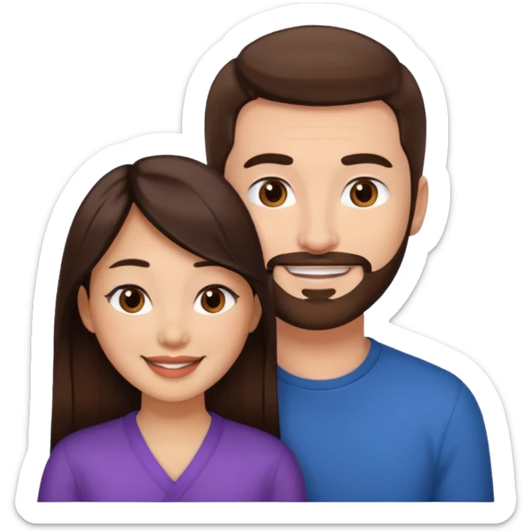 White man with brown hair and brown facial hair in love with an Asian woman with black hair sticker