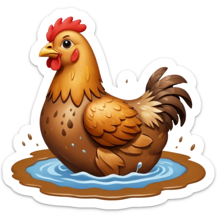 Selde kahverengi suda sürüklenen tavuk sticker