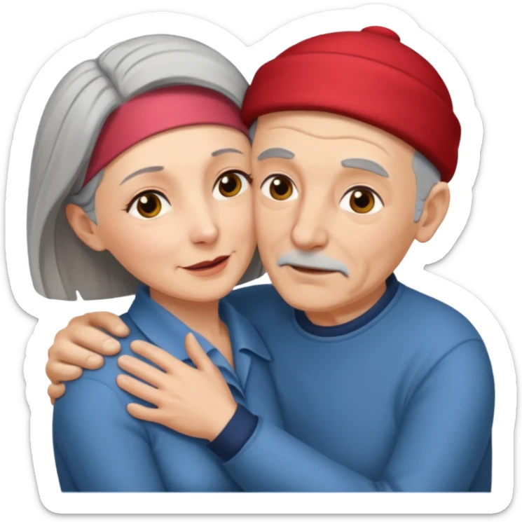 I want an old man with balding grey hairs and a woman in her 40s in a passionate embrace sticker