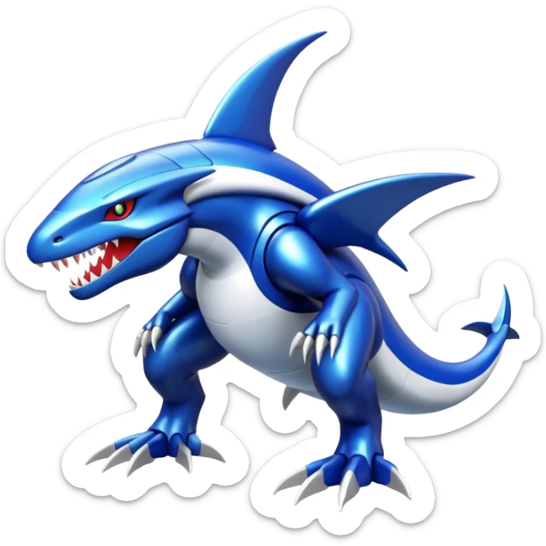 Shiny futuristic Cyber-Garchomp-Kyurem-Kyogre-Latios-Lugia-Fakémon-hybrid-creature (full body)  sticker