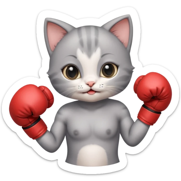 Happy face cute Gray baby girl kitten boxing  sticker