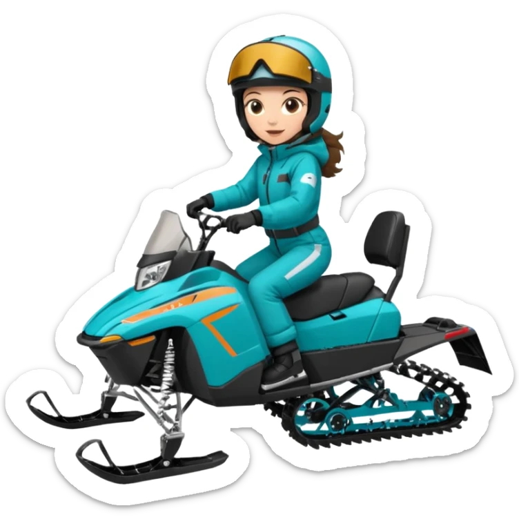 Can you create an emoji of a brunette girl on a teal polaris khaos 850 155 snowmobile doing a wheelie sticker