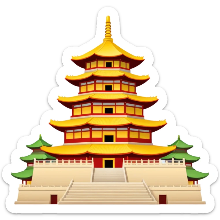 Giant Wild Goose Pagoda Xi'an, simplified emoji style with bold outlines and bright colors, cartoon style tall ancient Buddhist pagoda sticker