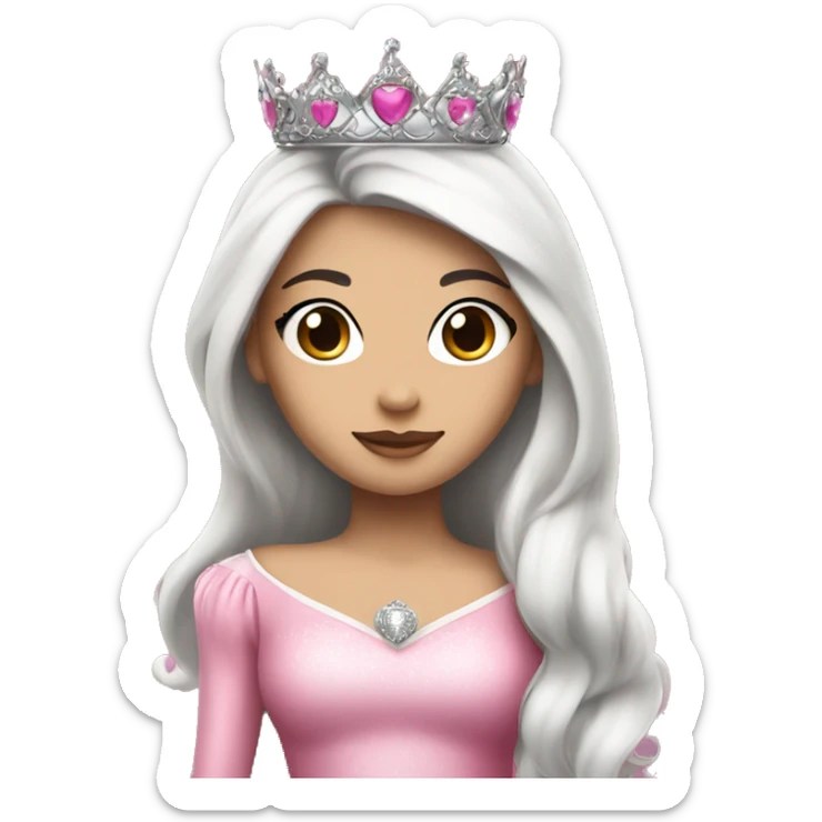 PRINCESS WITH WHITE SKIN, LONG AND VOLUMOUS BLACK HAIR, WITH A PRINCESS CROWN, WITH PINK PRINCESS OUTFIT sticker