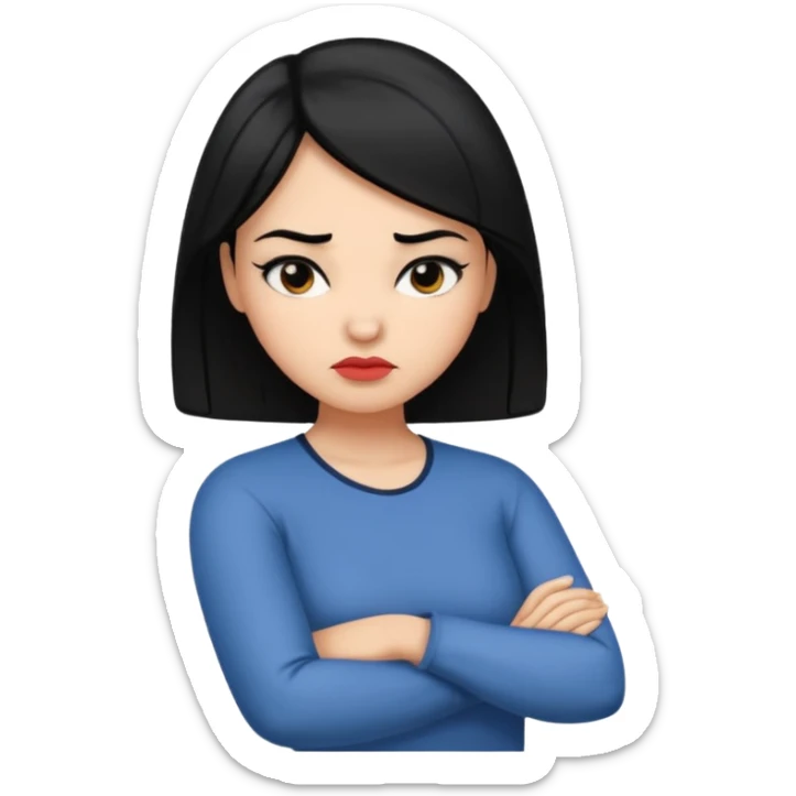pouty arms crossed emoji woman with black hair sticker