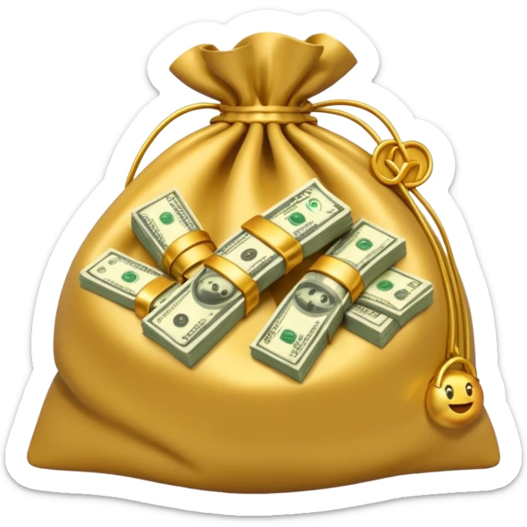 Luxury 3D emoji, overflowing money bag, stacks of cash, premium lighting, rich glossy look, ultra clean, transparent background


 sticker
