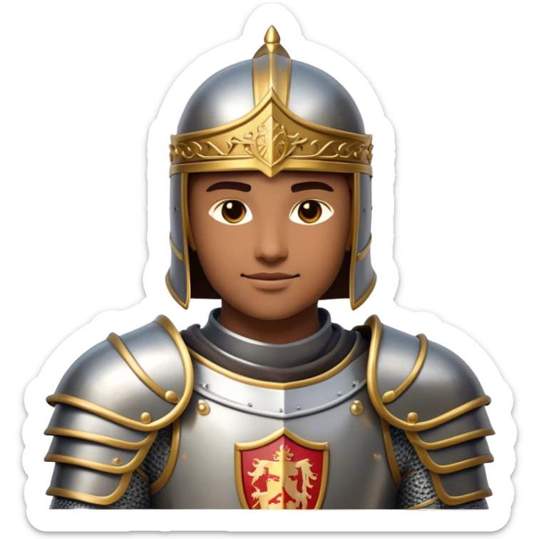 Clash of Clans aesthetic: Beautiful and Majestic Knight Portrait Emoji, Rendered in serene valor with a gentle, confident smile and regal bearing, showcasing a refined, elegantly armored form with polished heraldic accents and softly closed eyes in natural skin tone, Simplified yet exquisitely endearing features, highly detailed, glowing with a soft, majestic light, high shine, calm and heroic, stylized with an air of timeless chivalric grace, soft glowing outline, capturing the essence of a majestic knight whose noble spirit inspires epic quests! sticker