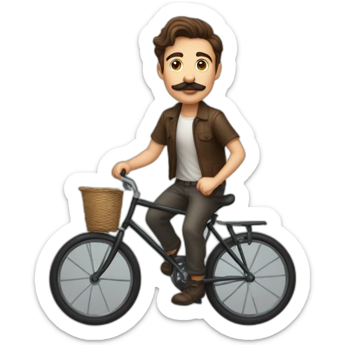 young Man with handlebar moustache on a bike,brown hair and brown moustache sticker
