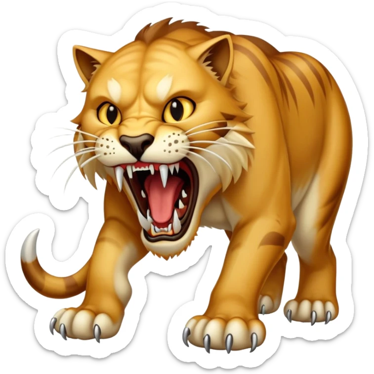 saber-toothed cat with gigantic canine teeth four times longer than its entire body, extremely exaggerated fangs sticker