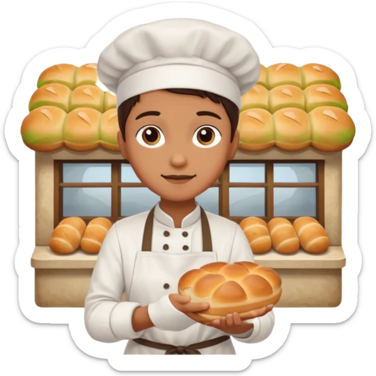 Shopper with small bread loaf,Farmers’ Market, background bakery shop, market. sticker