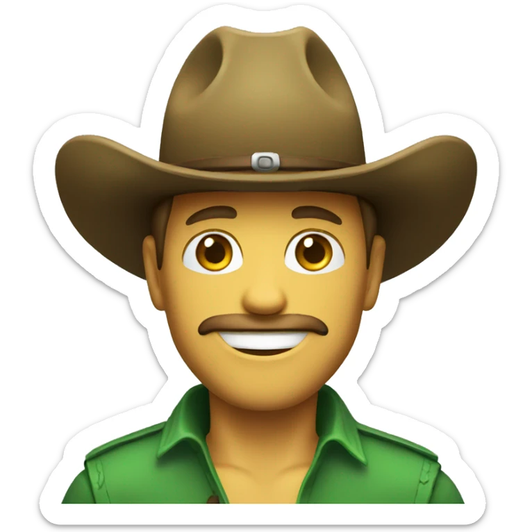 cowboy wearing a green hat. broad grin you tube chat emoji sticker