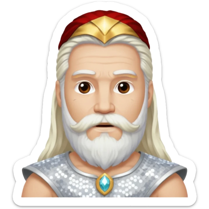 Jupiter, God of Thunder from Gods and Goddesses with long white hair and beard, white sequin outfit sticker