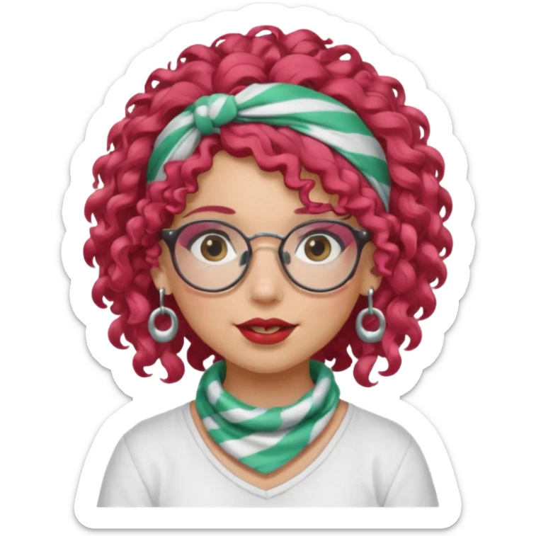 girl with curly  peppermint hair and bandana and glassess and earring sticker