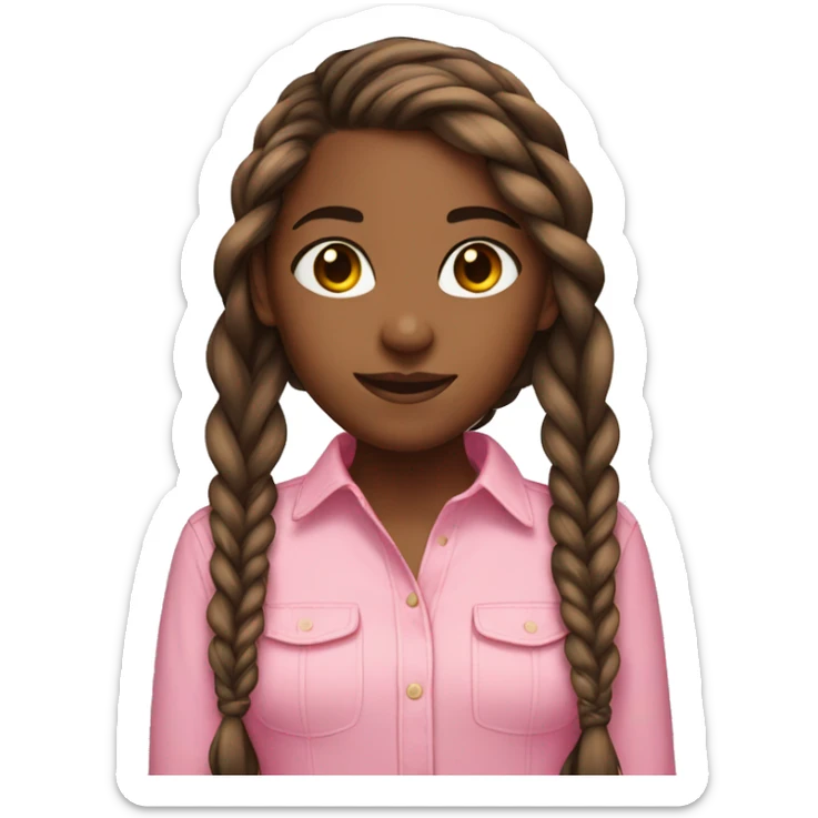 Brown skin girl with shoulder length braids and a pink shirt sticker
