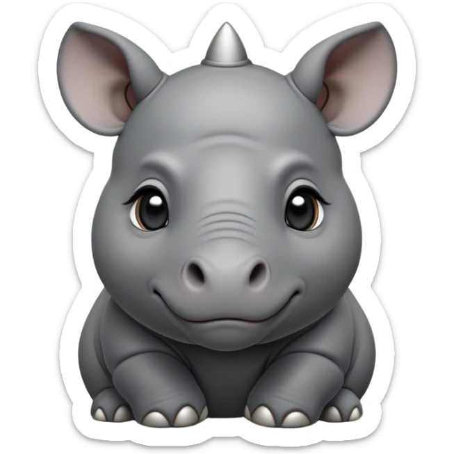 cinematic-noble-baby-rhinoceros-portrait-emoji,slate-grey-hide--poised-and-regal,-with-a-massive,-powerful-build-and-a-thick,-deep-set-soulful-piercing-eyes,-simplified-yet-sharp-and-sophisticated-features,-highly-detailed,-large-black-eyes, zoomed out showing shoulders sticker