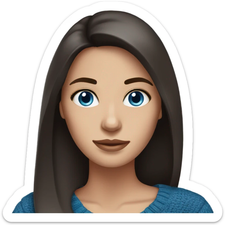 beautiful woman, straight dark brown hair, blue eyes, sweater sticker